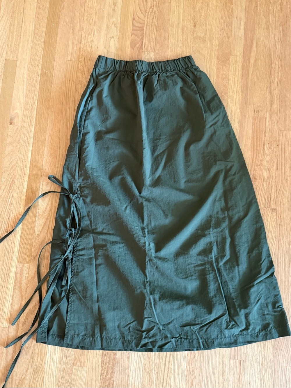 Tie-Side Olive Green Midi Skirt